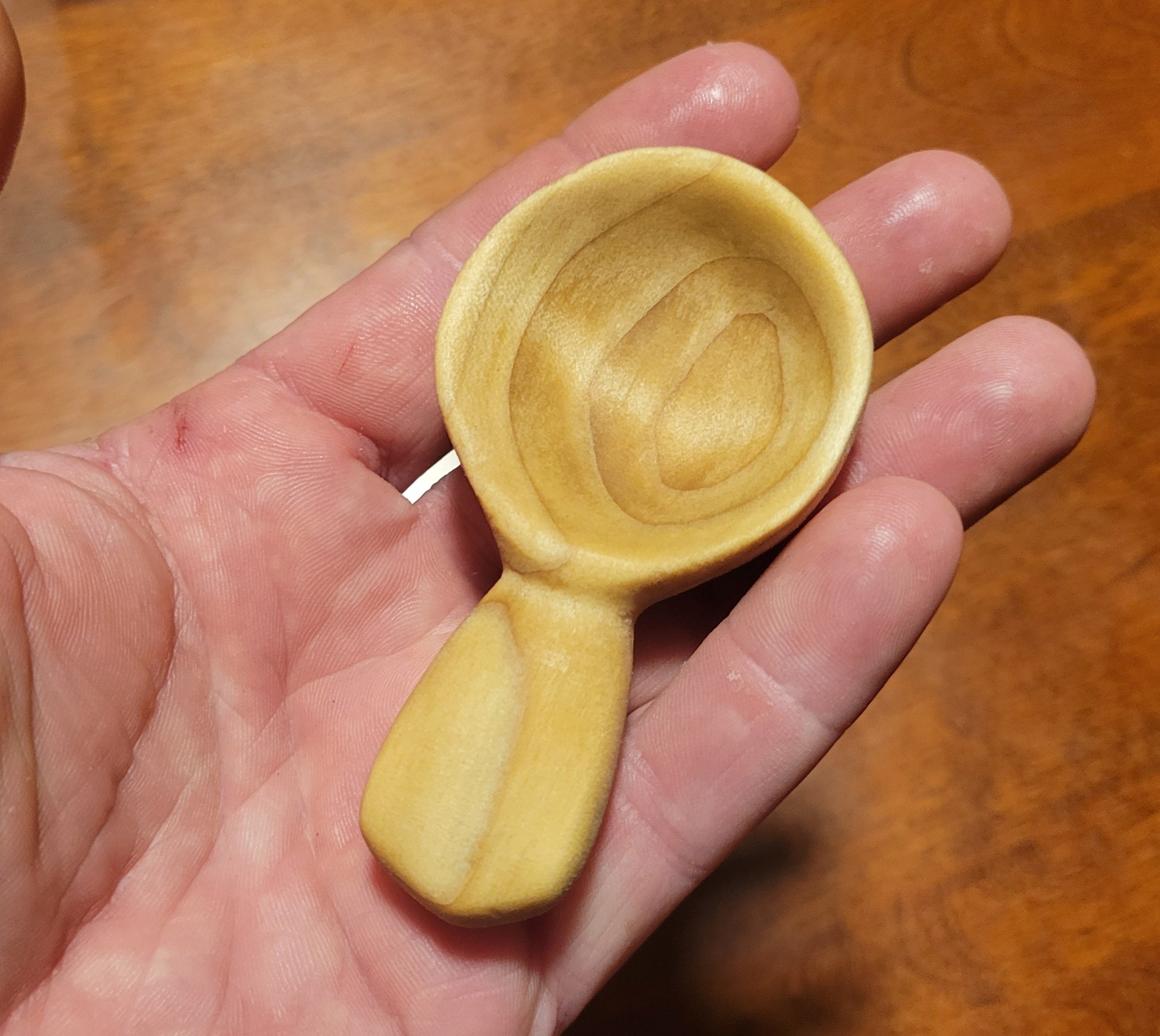 Hand Carved Button Scoop in Maple